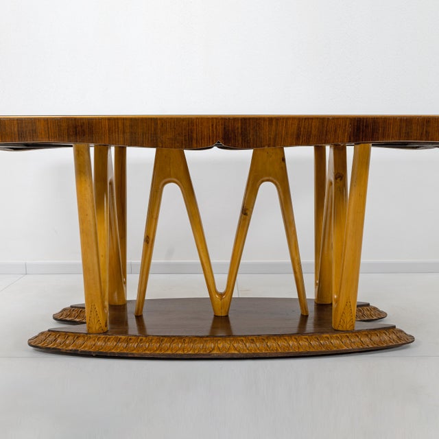 Mid-Century Italian Dining Table with Glass Top and Sculptural Maple Base, 1950s For Sale - Image 4 of 8