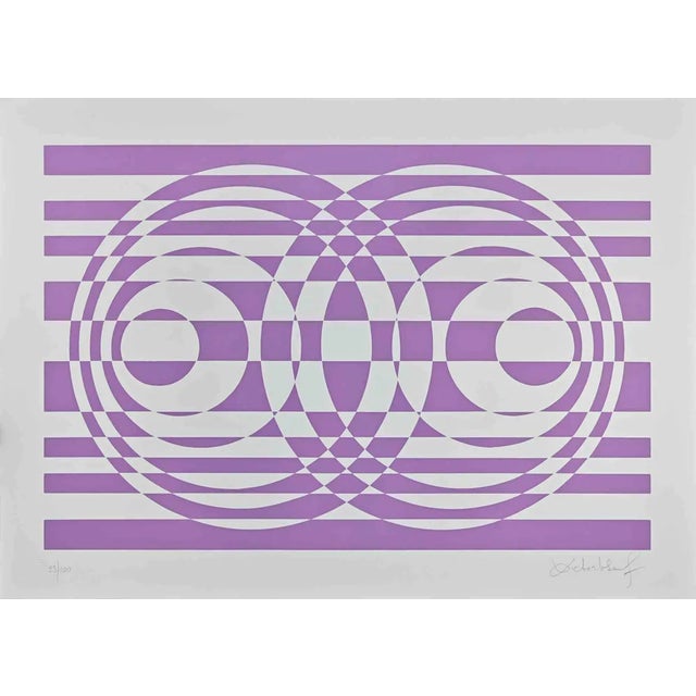 Victor Debach, Abstract Composition in Purple, Screen Print, 1970s For Sale