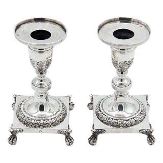 Silver Candlesticks with Square Base, Set of 2 For Sale