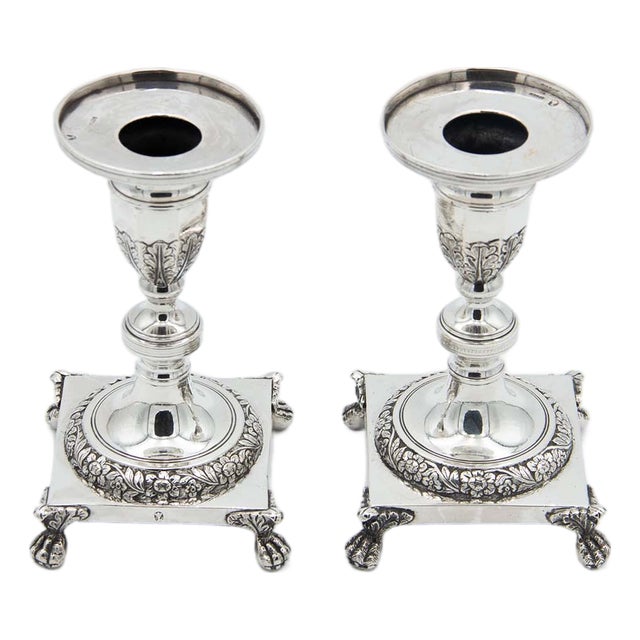 Silver Candlesticks with Square Base, Set of 2 For Sale