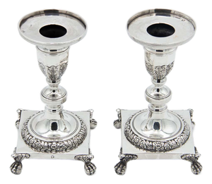 Silver Candlesticks with Square Base, Set of 2