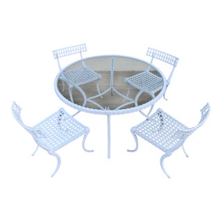 Mid Century Thinline Aluminum Klismos Outdoor Dining Set, Table & 4 Chairs, California 1960s For Sale