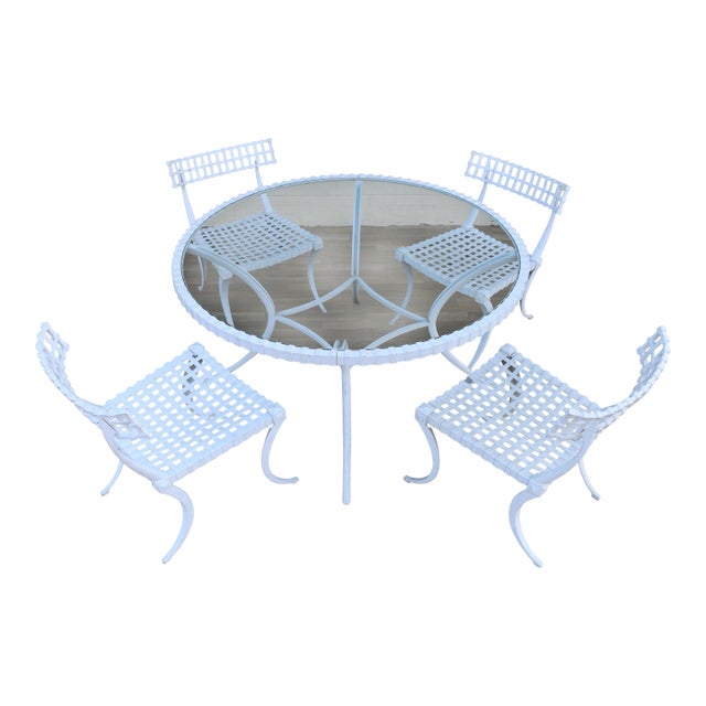 Mid Century Thinline Aluminum Klismos Outdoor Dining Set, Table & 4 Chairs, California 1960s For Sale