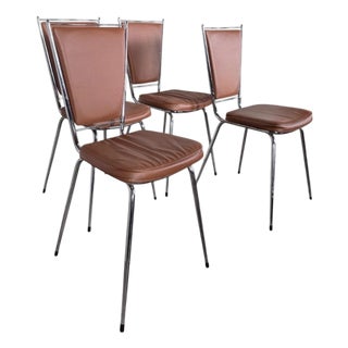 Vintage French Leatherette and Chrome Dining Chairs, 1970s, Set of 4 For Sale