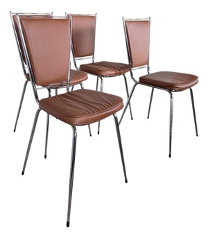 Vintage French Leatherette and Chrome Dining Chairs, 1970s, Set of 4