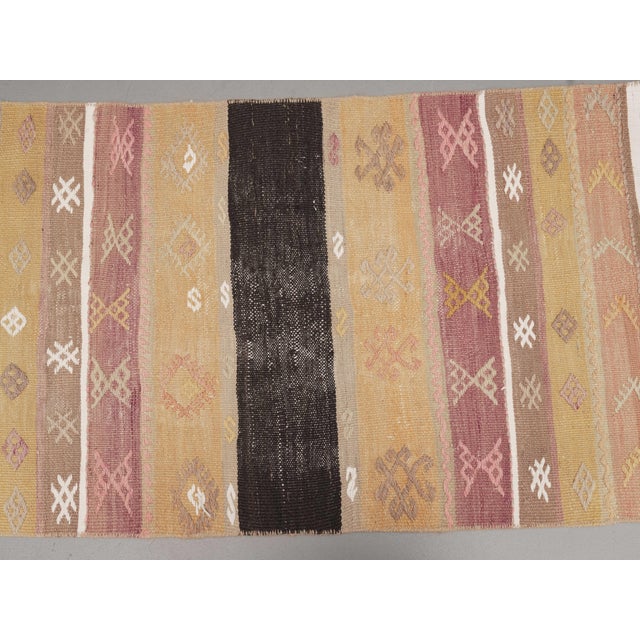 1970s Vintage Handmade Wool Cotton Beige Runner Rug For Sale - Image 10 of 11