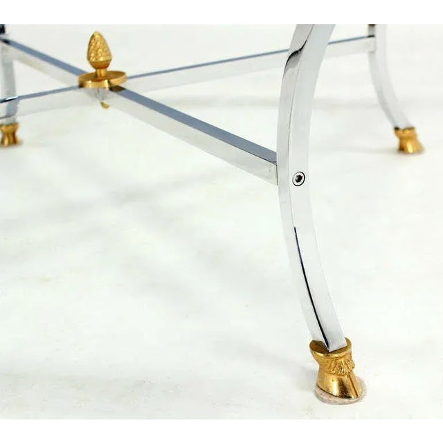 Mid-Century Modern Hoof Brass Feet Chrome and 3/4" Glass Square Coffee Table For Sale - Image 4 of 11
