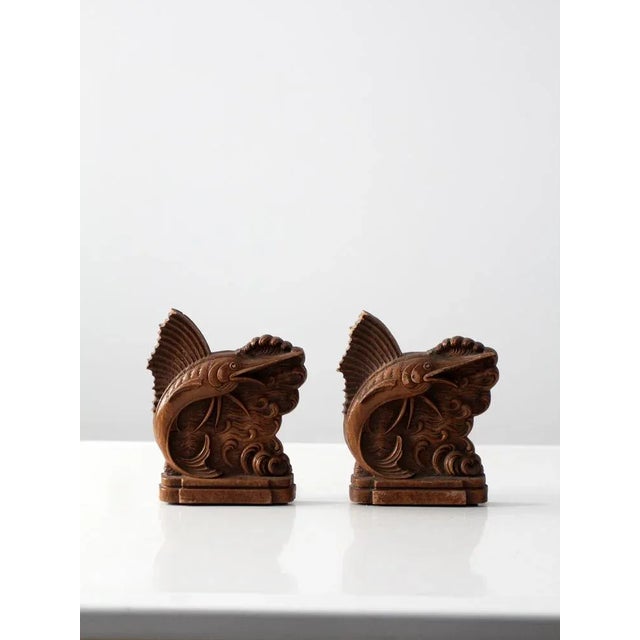 Vintage Sailfish Pressed Wood Bookends - a Pair For Sale - Image 6 of 6