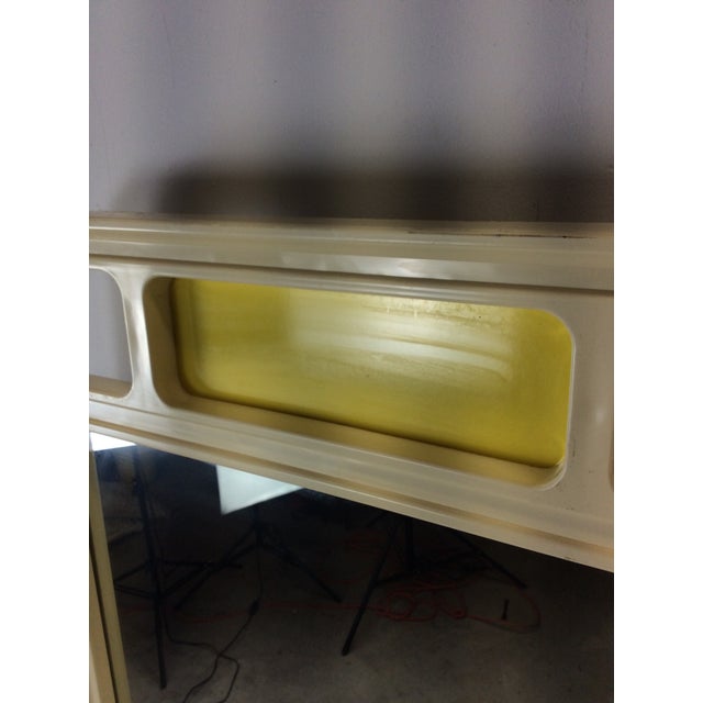 Mid Century Space Age Style Lowboy Dresser With Mounted Mirror & Yellow Drawer Faces For Sale - Image 14 of 18