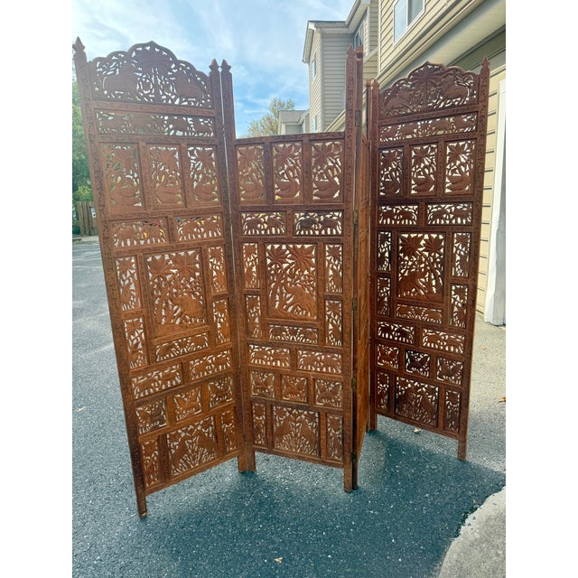 1970s Vintage Hand Carved Wood Room Divider For Sale - Image 5 of 10