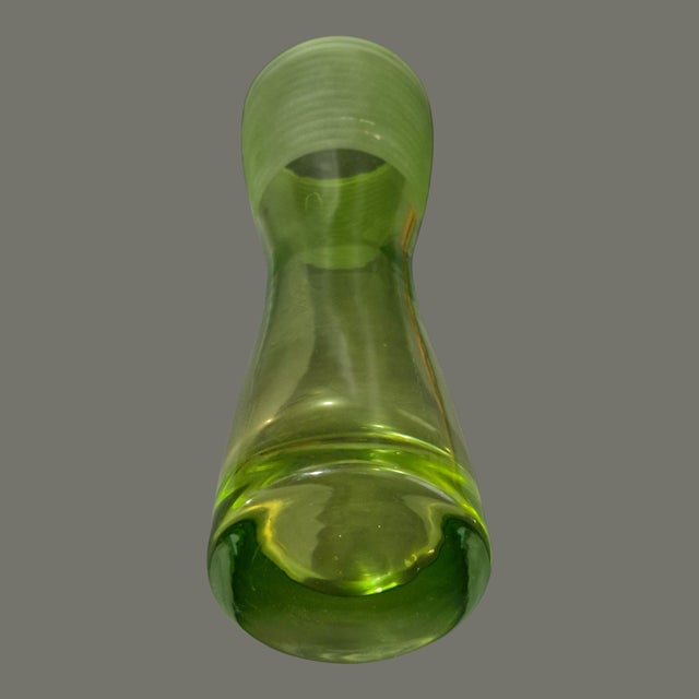 Green Vintage Mid-Century Modern Art Glass Green Textured Ribbed Top Vase For Sale - Image 8 of 8