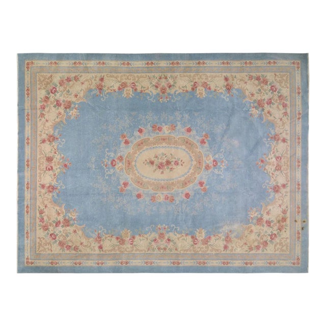 Vintage Chinese Art Deco Hand Knotted Wool Rug,10'9'' X 14'5'' For Sale