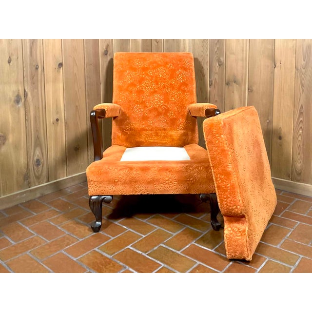 MCM Victorian-Style Carved Walnut Armchair and Ottoman For Sale - Image 9 of 17
