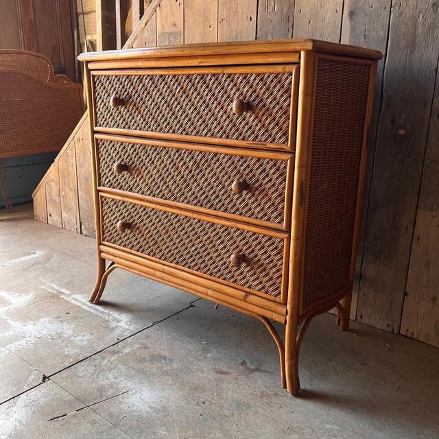Vintage Bamboo and Wicker Chest of Drawers For Sale - Image 10 of 13