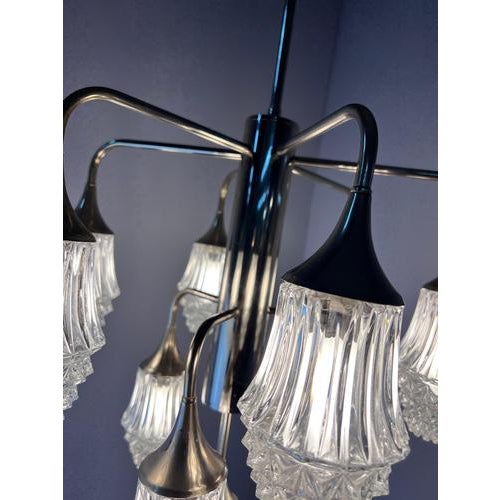 10-Light Chandelier in Glass and Chrome by Richard Essig For Sale - Image 6 of 11