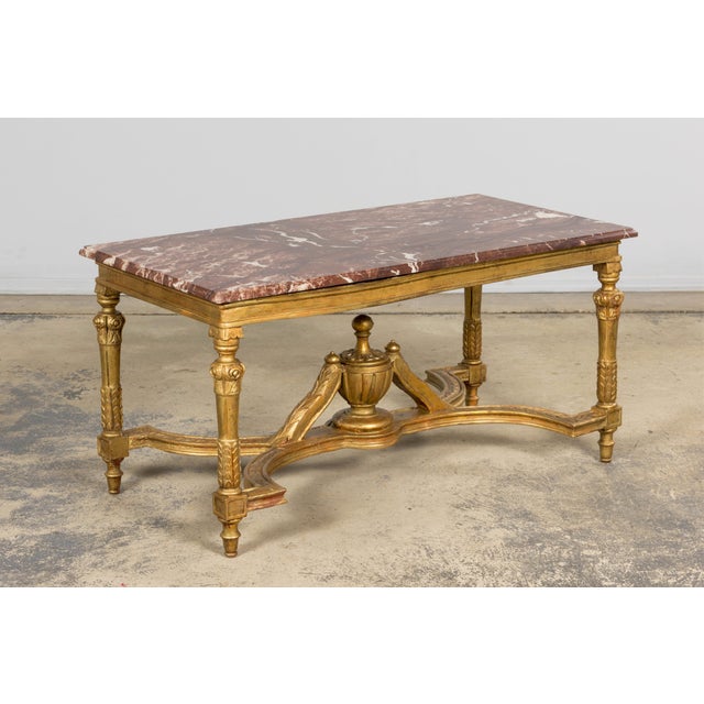 Mid 19th Century French Napoleon III Giltwood Coffee Table With Rouge Marble Top, Provence For Sale - Image 15 of 18