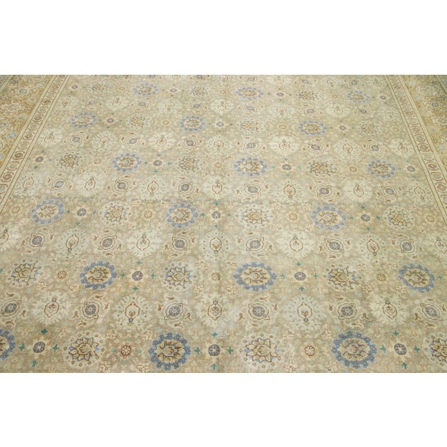Beige Antique 1920s Persian Tabriz Wool Rug With Floral Pattern in Beige For Sale - Image 8 of 9