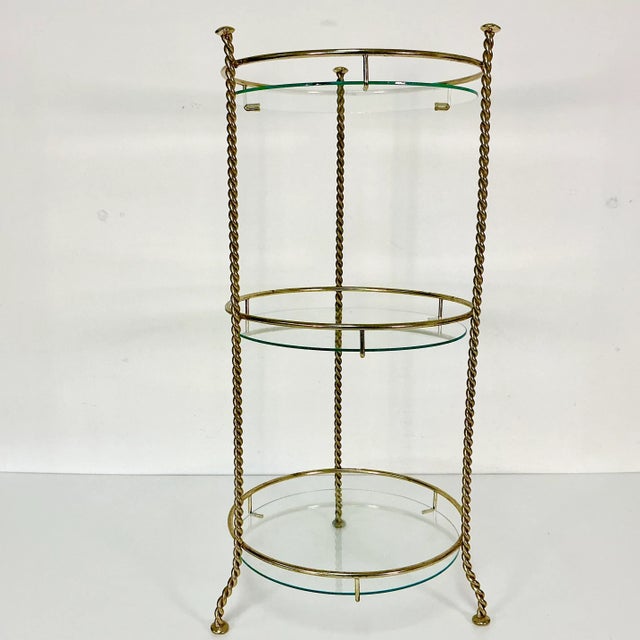1970s Vintage Hollywood Regency Boho Chic Metal Twisted Rope Gold Finish 3-Tier Plant Stand. For Sale - Image 4 of 12