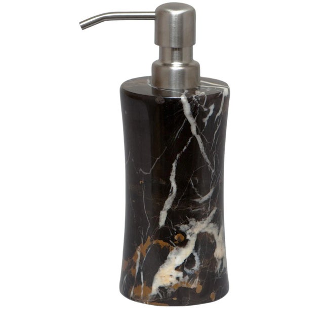 A Vinca Collection Black and Gold Marble Soap Dispenser.