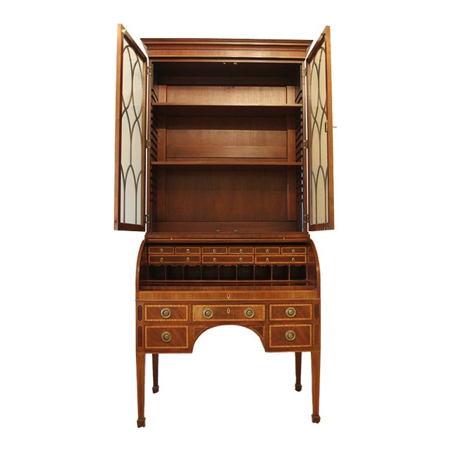 1990s Hickory Chair Mount Vernon Collection Mahogany Tambour Secretary Desk & Bookcase For Sale