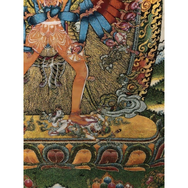 Xizang Embroidery and Brocade Thangka Buddha Painting - Wrathful Deity Protector Wall Art - Hand Painted Buddhist Sacred Scroll Mid 20th Century For Sale In Seattle - Image 6 of 6