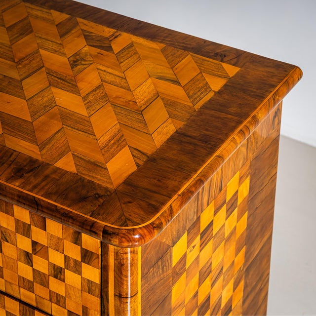Biedermeier Chest of Drawers With Checkerboard Veneer Pattern, Germany, Circa 1830 For Sale - Image 9 of 10