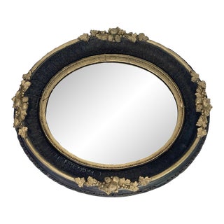 Late 19th Century French Gold Guilt Wooden Black Oval Mirror For Sale