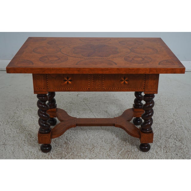 Traditional Baker Highly Inlaid 1 Drawer Continental Library Table Desk For Sale - Image 3 of 12