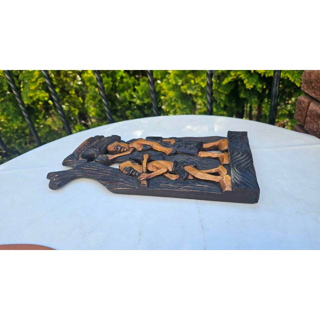 Carved Bas-Relief in Afromosia African Teak, Rwanda, 1970s For Sale - Image 6 of 10