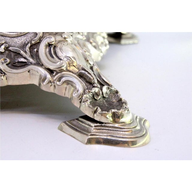 Metal Inkwell in Cut Silver with Shell Reliefs, Letter Holder, Pen and Feet For Sale - Image 7 of 9
