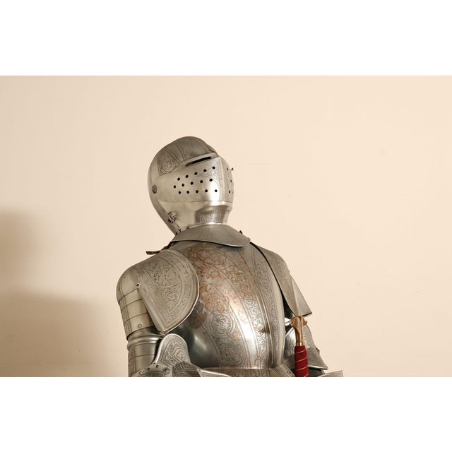 Metal Marto Toledo Spanish Engraved Full Suit of Armor with Sword For Sale - Image 7 of 18