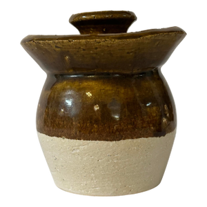 Vintage Mid 20th Century Hand Made Brown & Cream Glazed Honey Jar