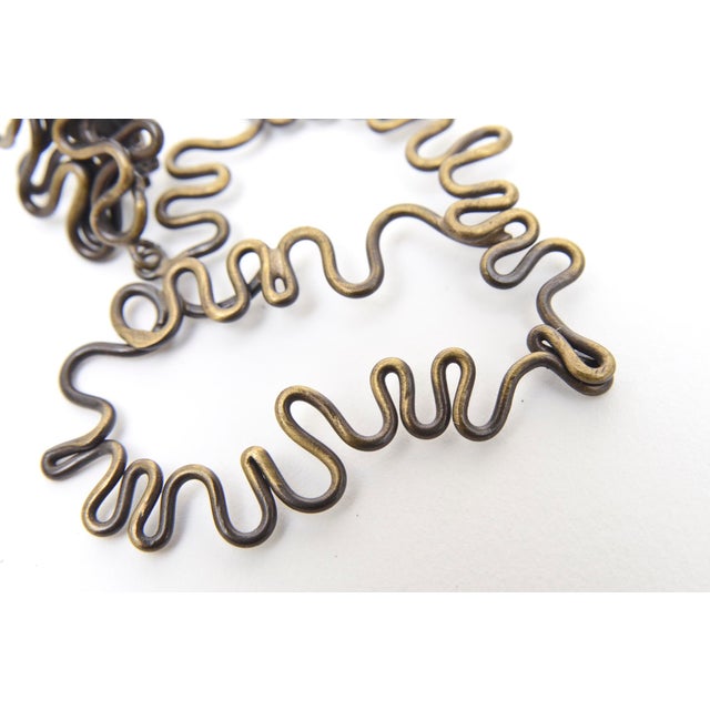 Vintage Artisan Squiggly Hand Wrought Brass Clip on Dangle Earrings, !970's For Sale In Miami - Image 6 of 8