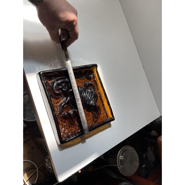 Mid-Century Amber Glass Zodiac Block with Capricorn from Ząbkowice Glassworks, 1950s For Sale - Image 6 of 7