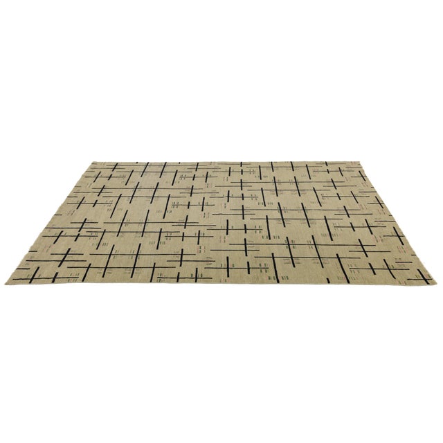 Tan 9 X 12 Modern Turkish Woven Tan Wool Rug With Art Deco Design For Sale - Image 8 of 10