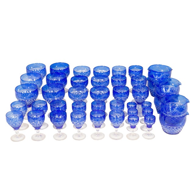 Late 19th Century Victorian Blue Cut To Clear Crystal Stemware - 60 Pieces For Sale - Image 5 of 12