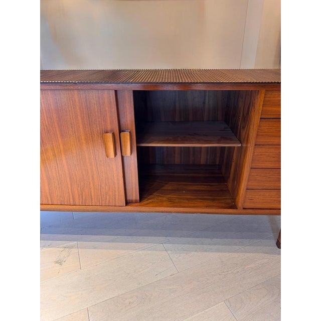 Large Vintage Italian Walnut Sideboard with Pencil Reed and Curved Waterfall Edges, 1960s For Sale - Image 9 of 12