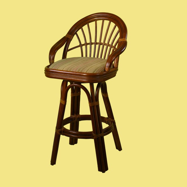 Set of 3 Bent Rattan Barstools For Sale - Image 4 of 5
