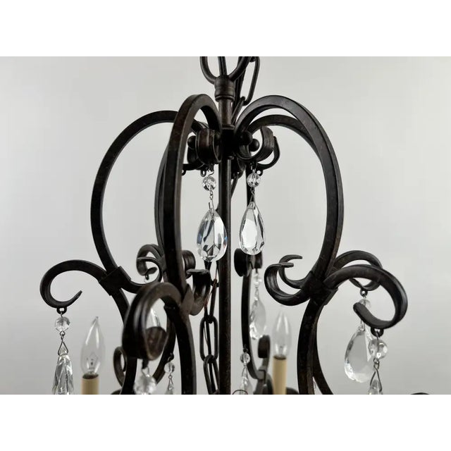 Art Nouveau Late 20th Century French Art Nouveau Style Metal & Crystal 6 Light Scroll Chandelier For Sale - Image 3 of 11