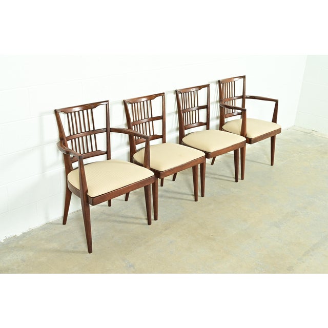 Paul McCobb Paul McCobb Style Mid-Century Modern Sculpted Walnut Spindle Back Dining Chairs, Set of Four For Sale - Image 4 of 12
