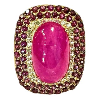 Bochic “Capri” Vintage Ruby & Pink Sapphire Ring Set 18K Gold & Silver For Sale