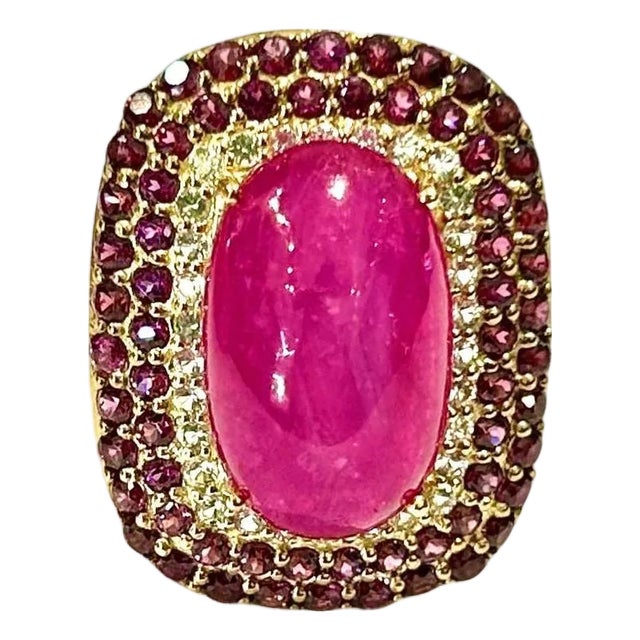 Bochic “Capri” Vintage Ruby & Pink Sapphire Ring Set 18K Gold & Silver For Sale