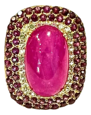 Bochic “Capri” Vintage Ruby & Pink Sapphire Ring Set 18K Gold & Silver