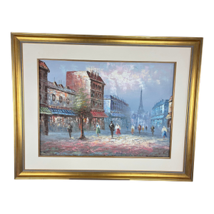 Mid 20th Century Stunning 39" Framed Paris Oil Painting – "Burnett" Eiffel Tower