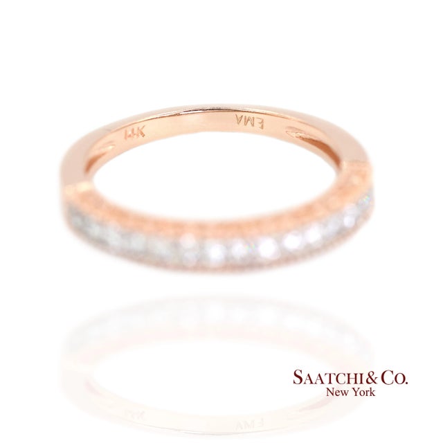 Metal 14k (585) Rose Gold Natural Diamond Milgrain Engraved Band Ring Size 6 For Sale - Image 7 of 11