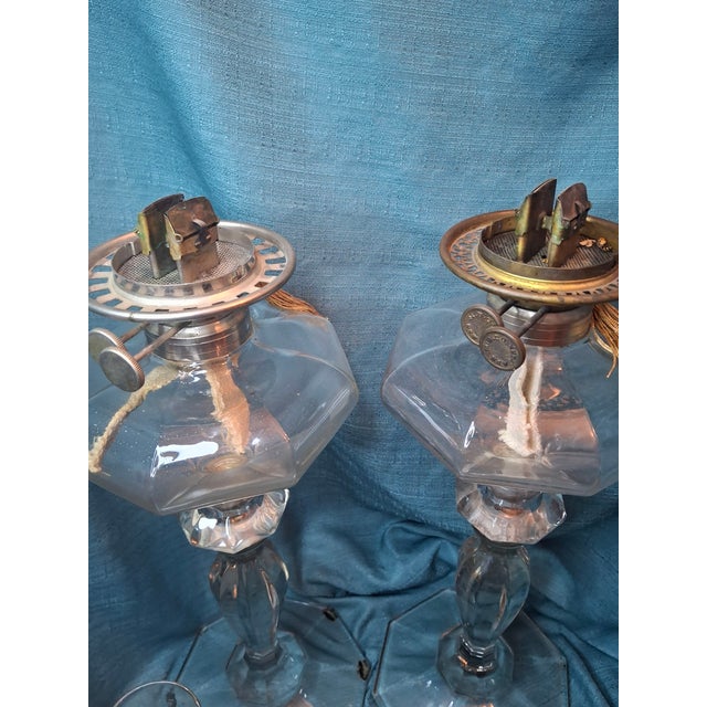 Antique Complete Fostoria No. 17 Glass Kerosene Banquet Lamps Duplex Burner - a Pair For Sale - Image 12 of 18