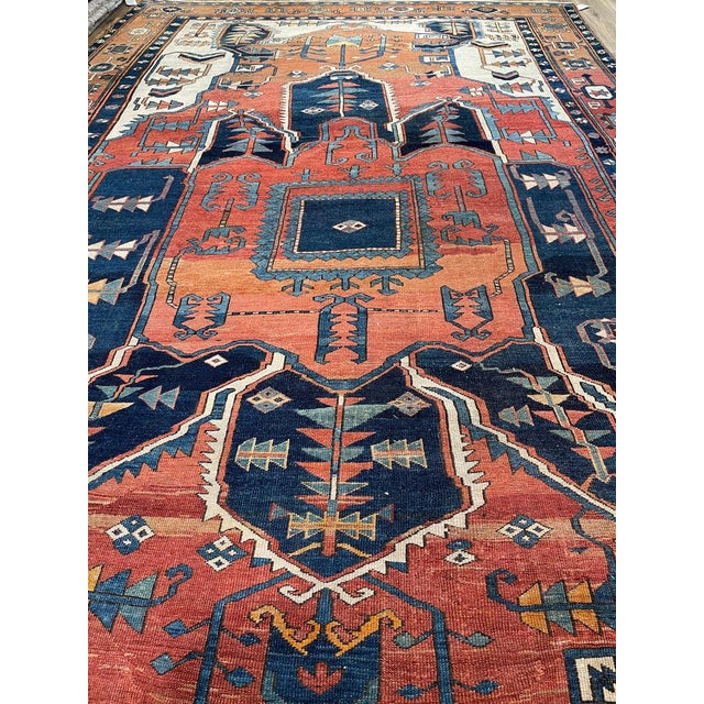 Antique Persian Serapi KING of KINGS DIAMOND Textile in Terracotta Rug 9.8 x 16 For Sale - Image 9 of 18