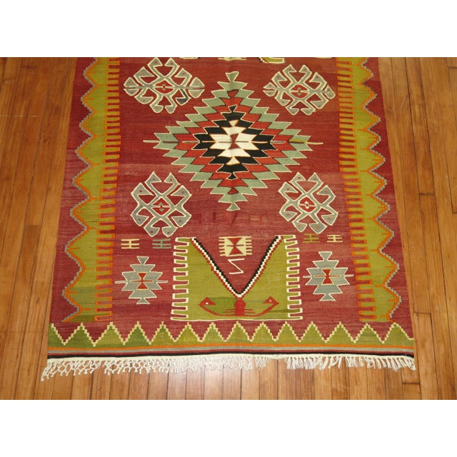Mid 20th Century Vintage Turkish Kilim Throw Piece - 3'11" x 5'1" For Sale - Image 5 of 5