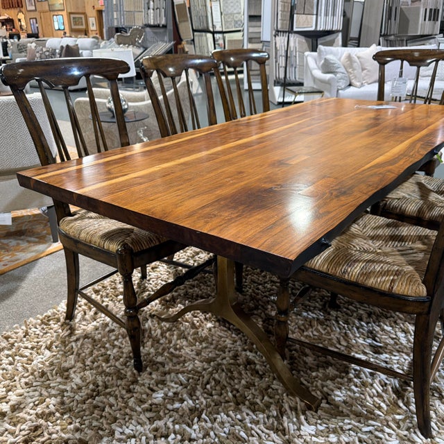 Late 20th Century Tribeca Live Edge Walnut Dining Table With Brass Wishbone Base For Sale - Image 10 of 10