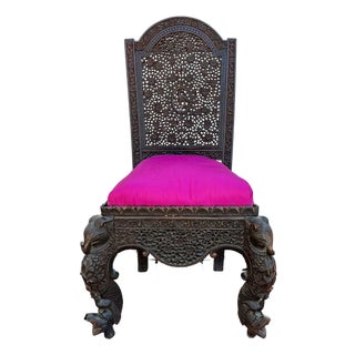 Antique Anglo-Indian Carved Teak Side Chair For Sale